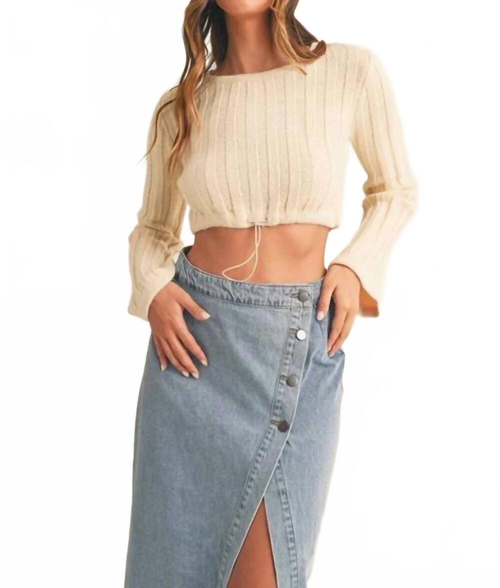 NEW MABLE long bell sleeve ribbed knit sweater in cream
